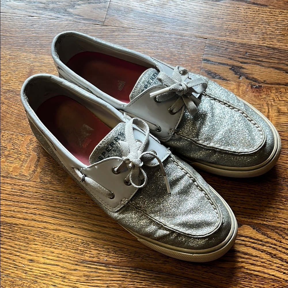 Sperry Silver Glitter Women's Boat Shoes 10